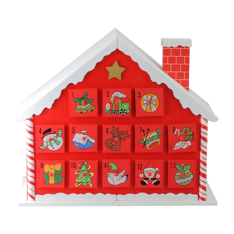10.25" Red & White Advent House with Chimney Storage Box 
