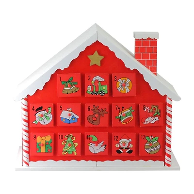 10.25" Red & White Advent House with Chimney Storage Box 