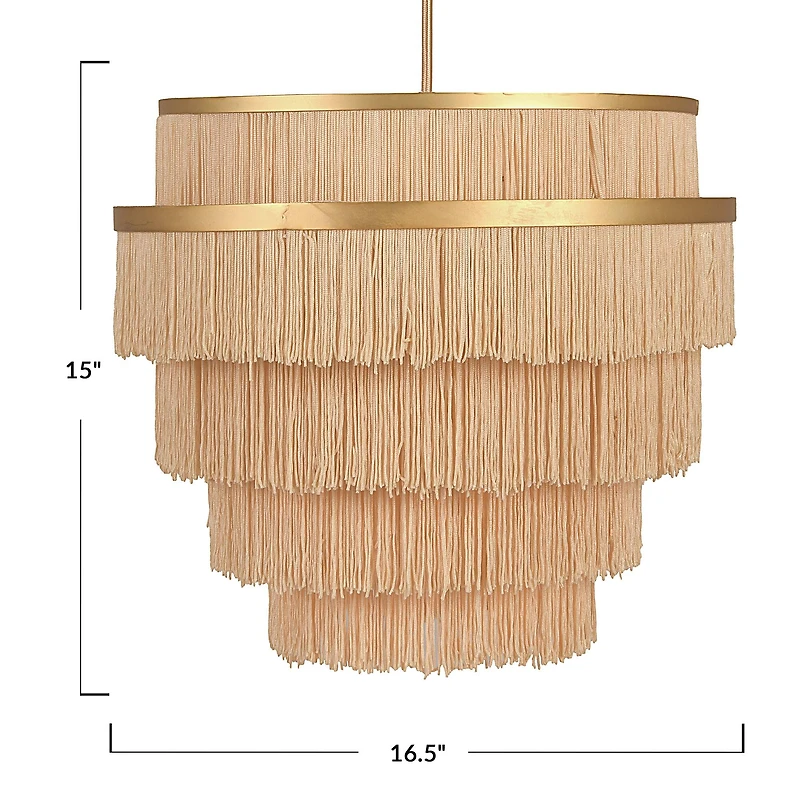 Hello Honey® Gold Metal with 5-Tiered Cream Fringe Pendant Lamp