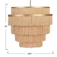 Hello Honey® Gold Metal with 5-Tiered Cream Fringe Pendant Lamp