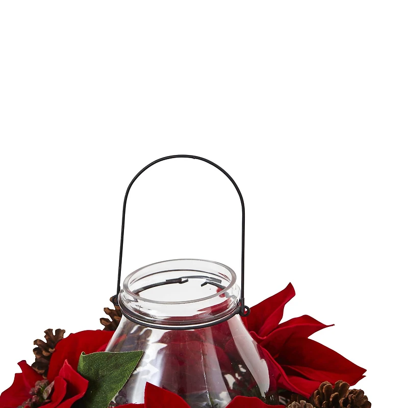9" Red Poinsettia & Pinecone Candelabrum
