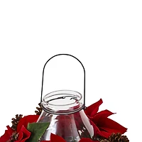 9" Red Poinsettia & Pinecone Candelabrum