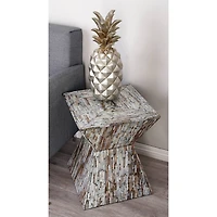 19" Multi Mussel Shells & Wood Contemporary Accent Table