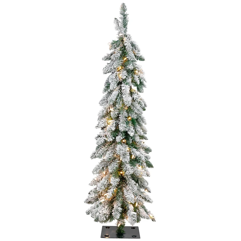 4ft. Pre-Lit Flocked Alpine Pencil Artificial Christmas Tree, Clear Lights
