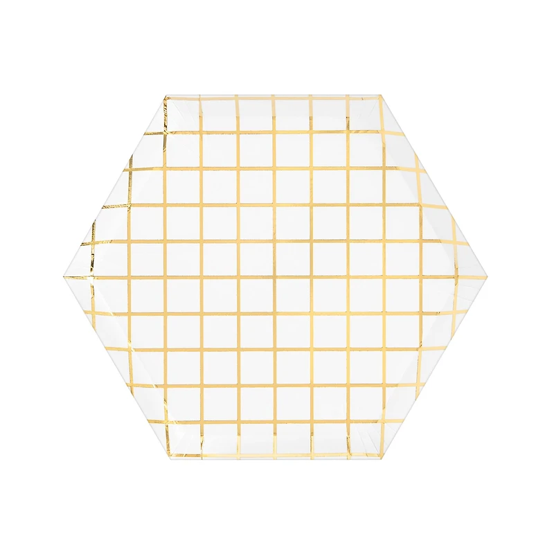 7.5" Metallic Grid Hexagon Paper Plates by Celebrate It