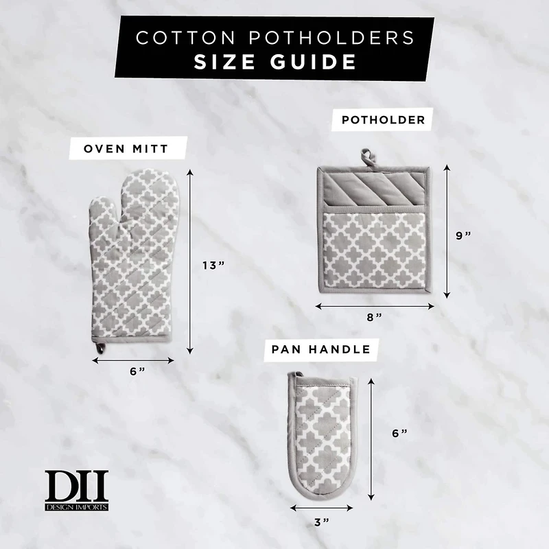 DII® Gray Lattice Oven Mitt & Potholder Set