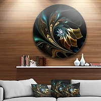 Designart - Brown Blue Fractal Flower in Black' Oversized Abstract Metal Art