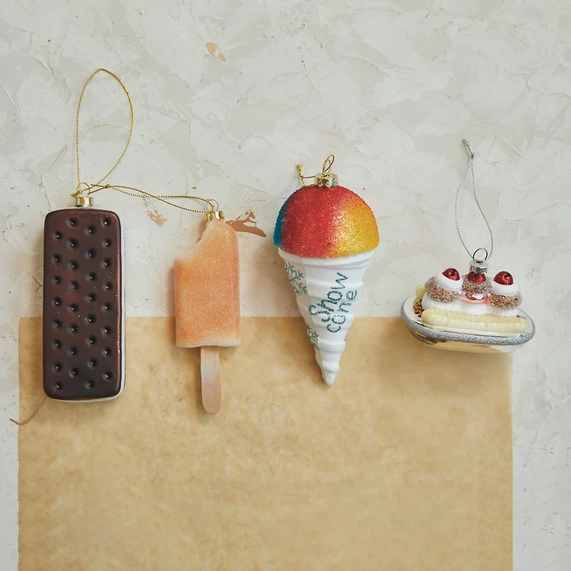 Hello Honey® 5.5" Brown & White Glass Ice Cream Sandwich Ornament with Glitter