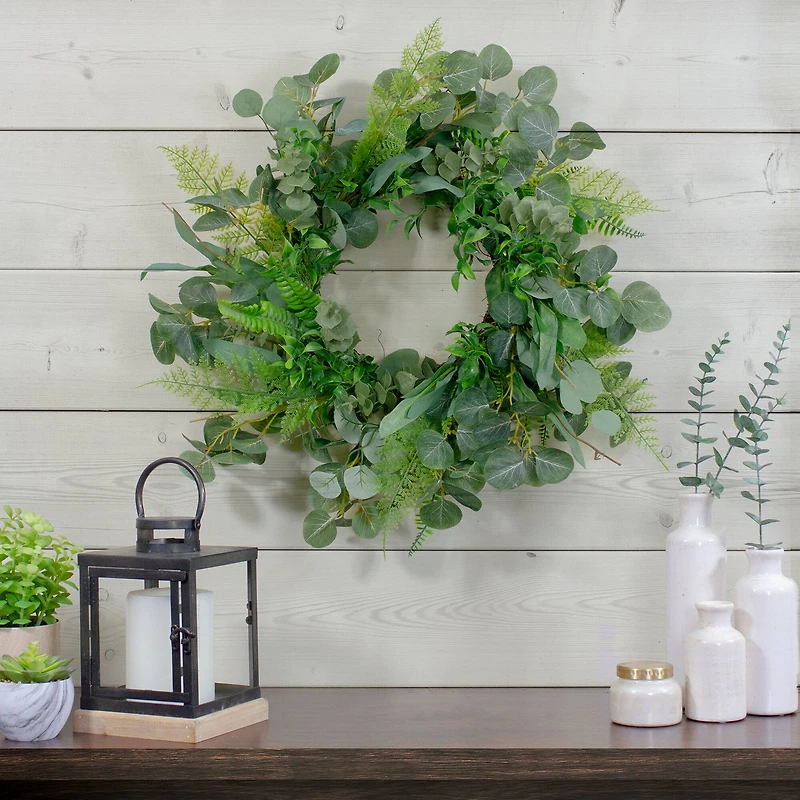 24" Green Mixed Foliage Artificial Spring Wreath
