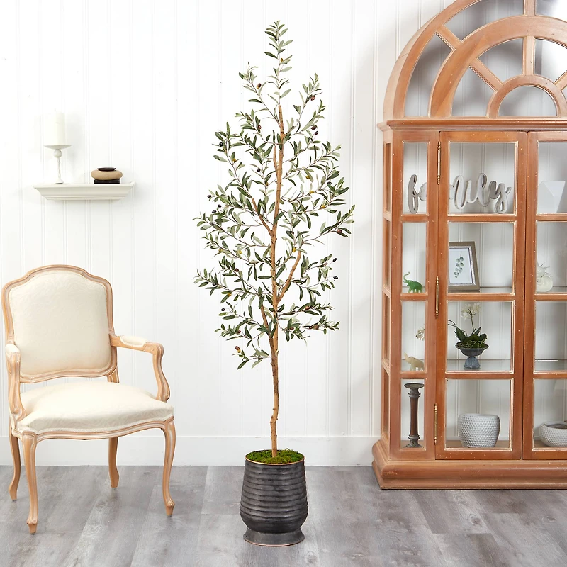6ft. Olive Artificial Tree in Ribbed Metal Planter