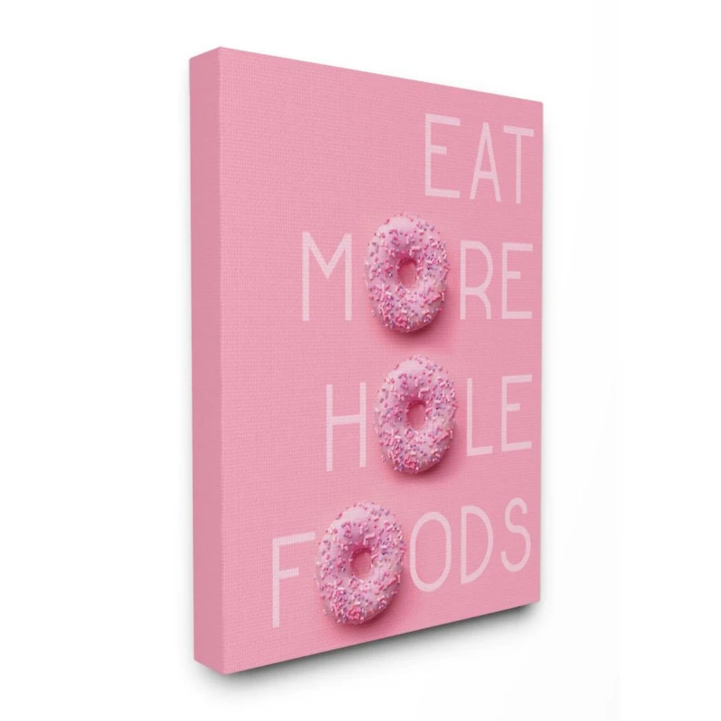 Stupell Industries Pink Eat More Hole Foods Donut Canvas Wall Accent
