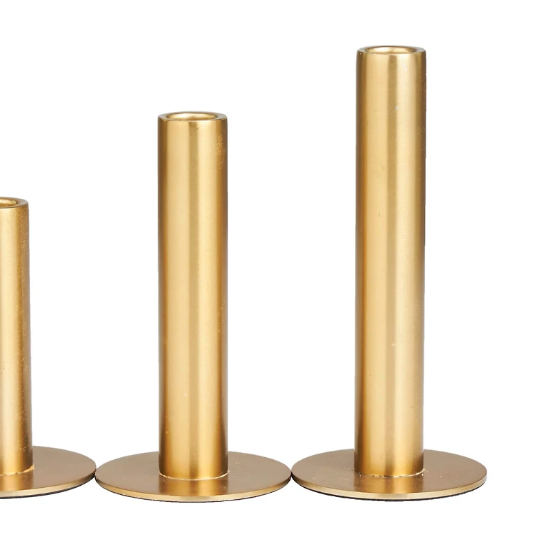 Gold Stainless Steel Slim Minimalistic Taper Candle Holder with Rounded Base Set