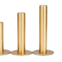 Gold Stainless Steel Slim Minimalistic Taper Candle Holder with Rounded Base Set