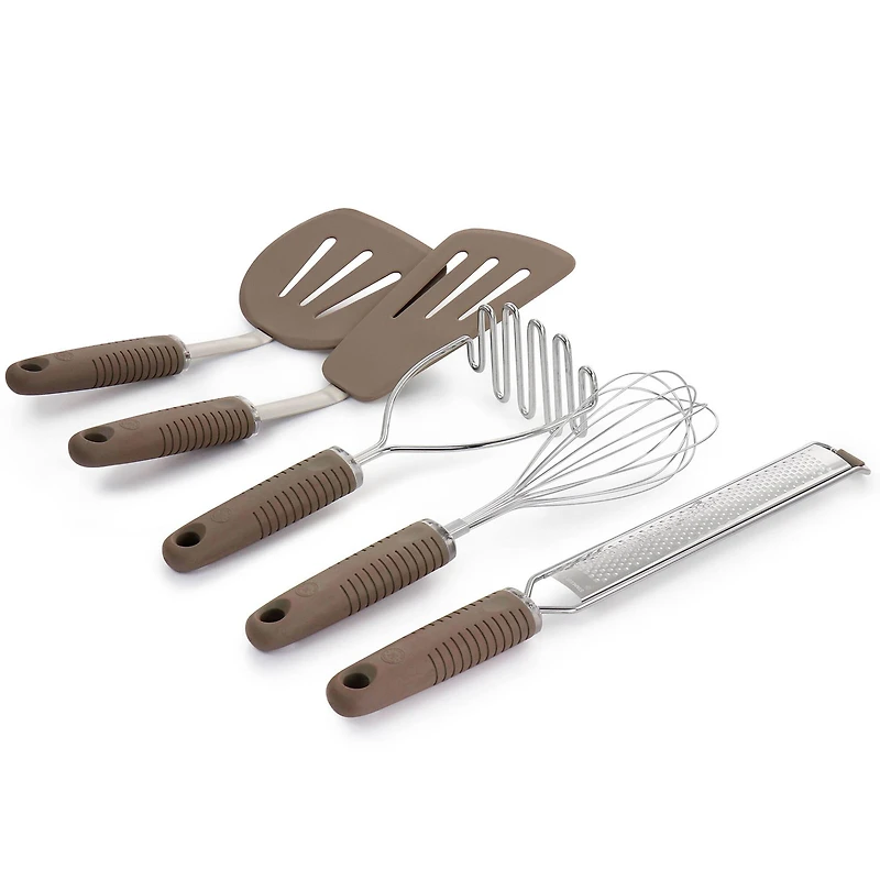 Martha Stewart 5-Piece Taupe Stainless Steel and Silicone Kitchen Utensil Tool Set