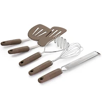 Martha Stewart 5-Piece Taupe Stainless Steel and Silicone Kitchen Utensil Tool Set