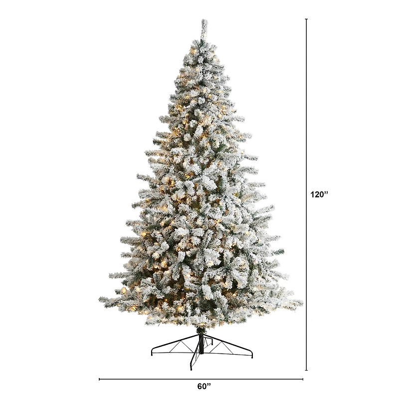10ft. Pre-Lit Flocked Rock Springs Spruce Artificial Christmas Tree, Clear LED Lights