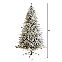 10ft. Pre-Lit Flocked Rock Springs Spruce Artificial Christmas Tree, Clear LED Lights
