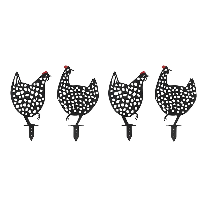 Punched Metal Chicken Garden Stake Set