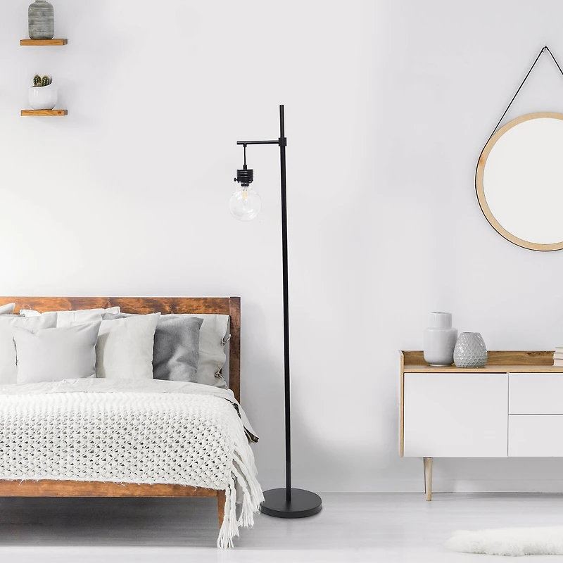 Lalia Home 5ft. Black Matte 1 Light Beacon Floor Lamp with Clear Glass Shade