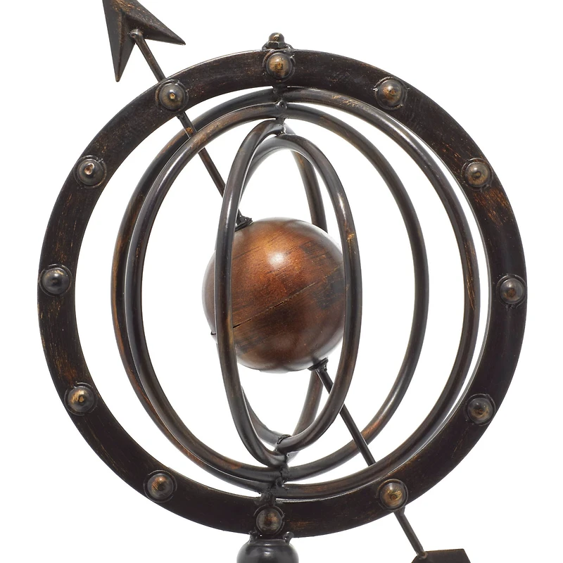 17" Brown Metal Industrial Armillary Sphere Sculpture