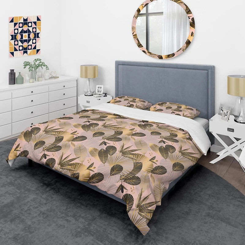 Designart 'Golden Foliage III' Mid-Century Duvet Cover Set