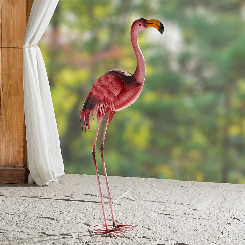 Glitzhome® 38.5" Metal Standing Flamingo Garden Statue with Stakes