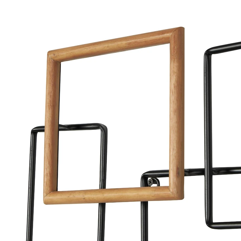 Black Metal Geometric Overlapping Wire Square Wall Décor with Gold Accents