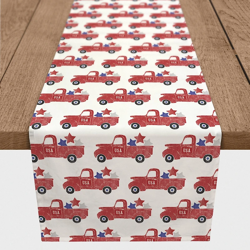 72" Patriotic Truck Pattern Cotton Twill Runner