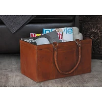16" Brown Leather Rustic Magazine Holder