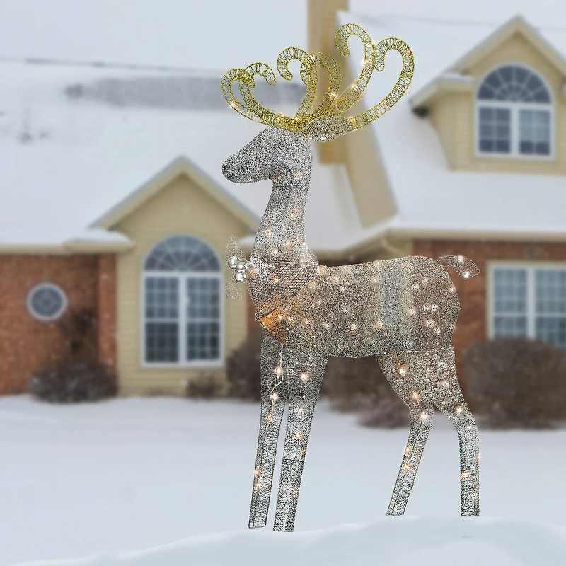 60" Crystal Standing Reindeer Decoration, Clear Mini Incandescent Lights