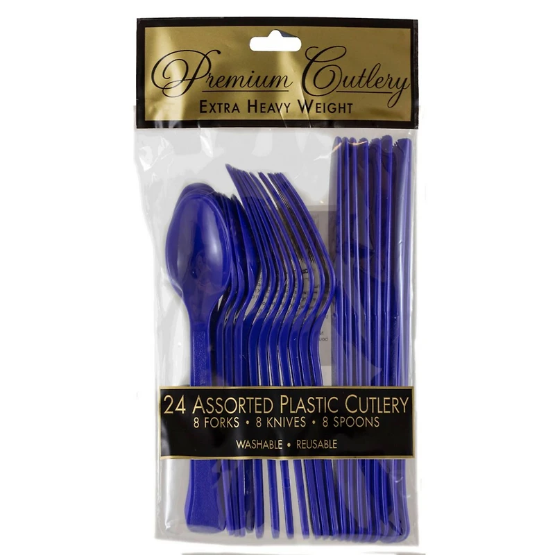 JAM Paper Navy Premium Extra Heavy Weight Plastic Cutlery, 24ct.