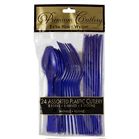 JAM Paper Navy Premium Extra Heavy Weight Plastic Cutlery, 24ct.