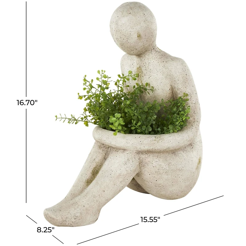 17" Cream Sitting Figure Planter
