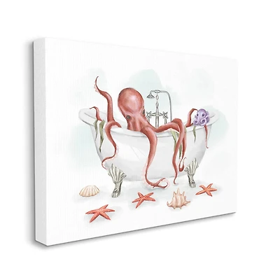 Stupell Industries Red Octopus Nautical Claw Bath Sea Shells Canvas Wall Art