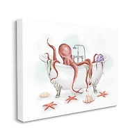 Stupell Industries Red Octopus Nautical Claw Bath Sea Shells Canvas Wall Art