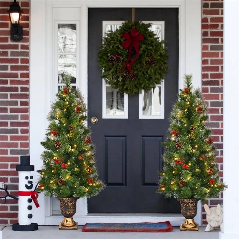 Costway 5ft Pre-Lit Entrance Fir Artificial Christmas Tree in Gold Urn Planter, Warm White LED Lights