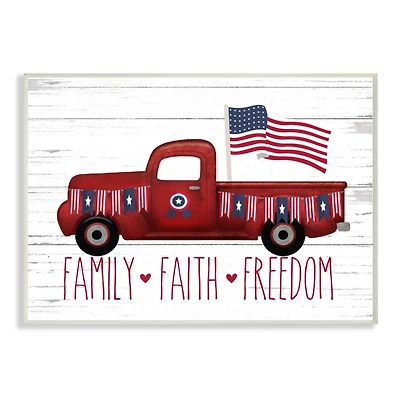 Stupell Industries Rustic Faith Family Freedom Patriotic Quote Americana Truck Wood Wall Plaque