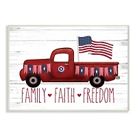 Stupell Industries Rustic Faith Family Freedom Patriotic Quote Americana Truck Wood Wall Plaque