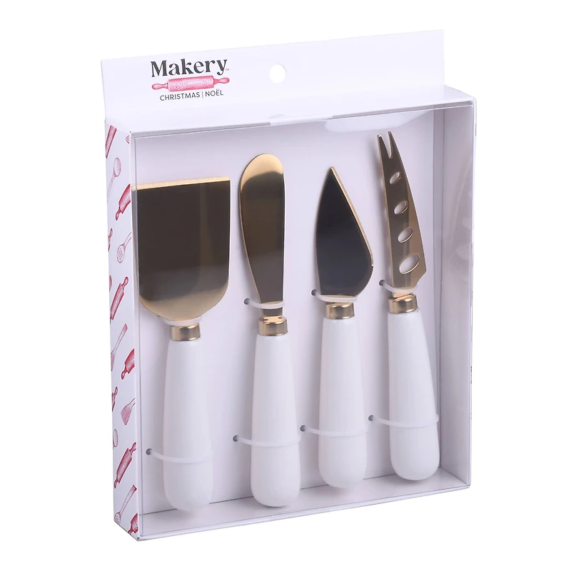 Gold Stainless Steel Cheese Knives with Ceramic Handles by Makery™
