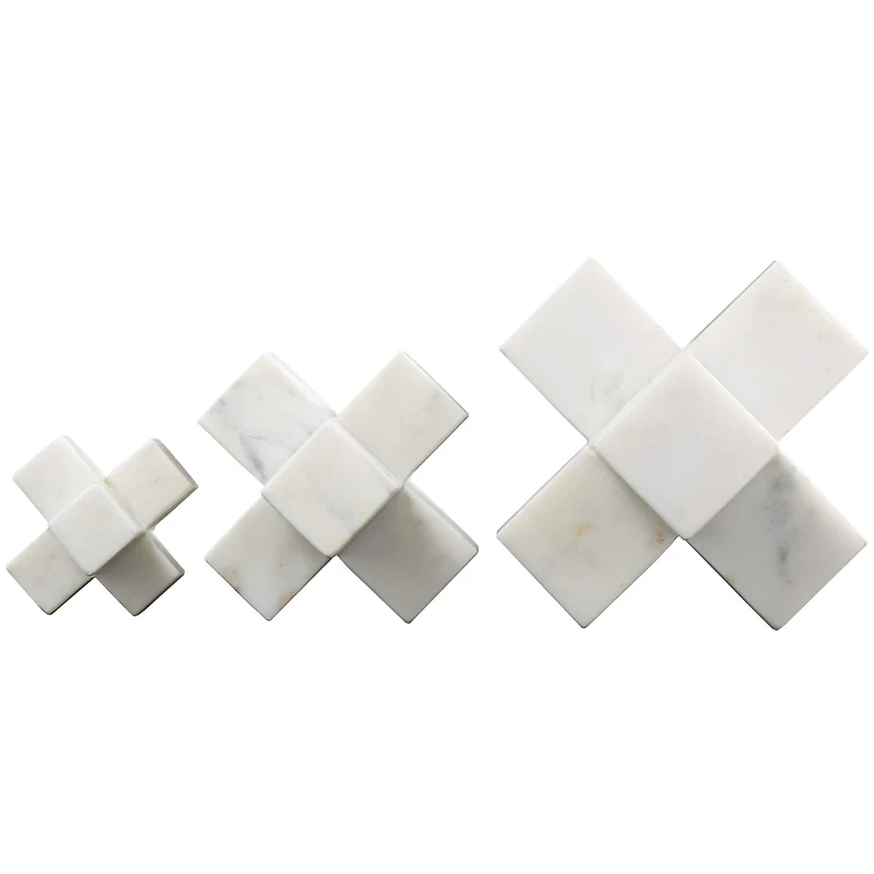 White Marble Geometric Jack Sculpture Set