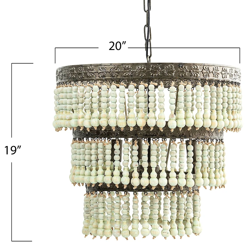 Hello Honey® 21.3" 3-Tier Round Metal Chandelier With 3 Lights & Hanging Wood Beads
