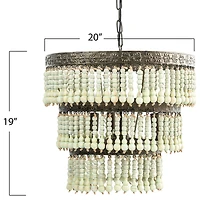 Hello Honey® 21.3" 3-Tier Round Metal Chandelier With 3 Lights & Hanging Wood Beads