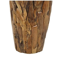 Brown Teak Wood Handmade Tall Floor Vase with Mosaic Live Edge