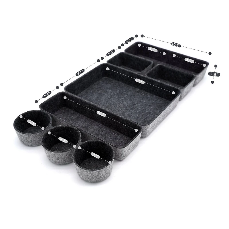 Welaxy 8 Piece Felt Round Cups & Trays Drawer Organizer Set