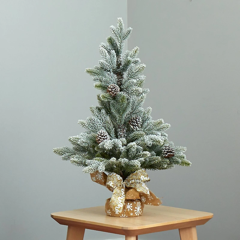 2.5ft. Unlit Flocked Artificial Christmas Tree with Pinecones
