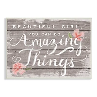 Stupell Industries Beautiful Girl Inspirational Kids Flower Word Design Wall Plaque