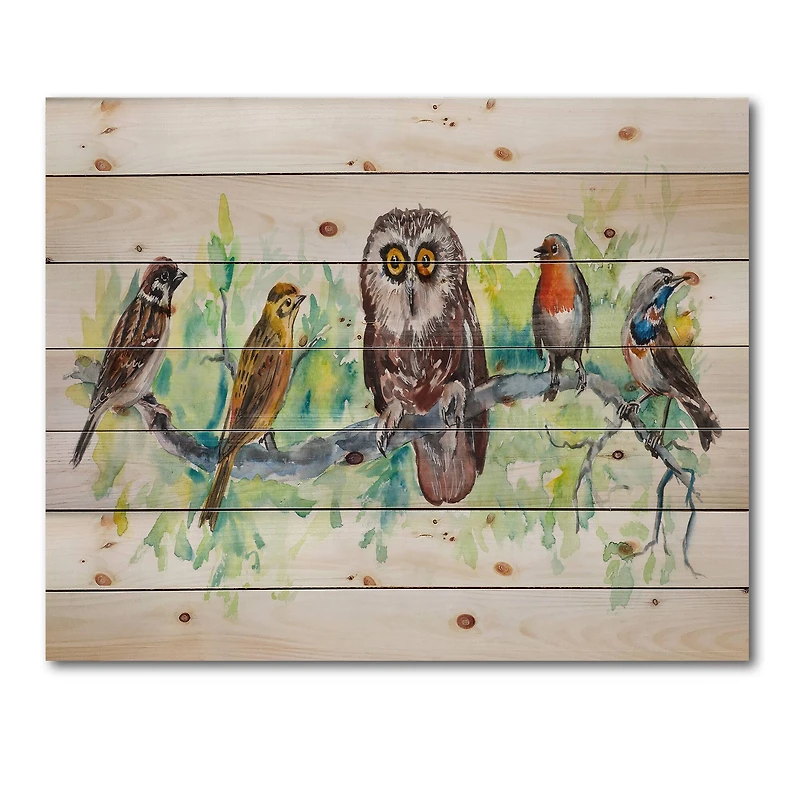 Designart - Owl On A Branch With Bird Friends