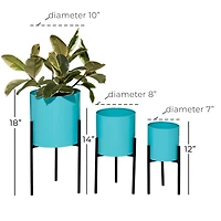 Teal Metal Contemporary Planter Set