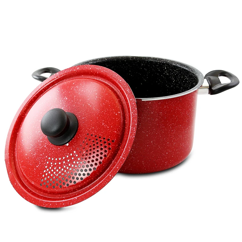 Gibson Home® Granita 6qt. Red Speckle Aluminum Pasta Pot with Strainer Lid