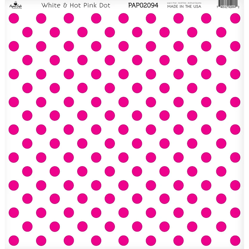 Paper Café White & Hot Pink Dot 12" x 12" Cardstock, 15 Sheets
